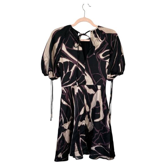 TED BAKER Gilliaa Abstract Print Mini Fit & Flare Dress Puff Sleeves Size 0 US 2 - Picture 4 of 10